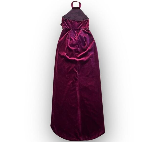 Black Halo, Estelle Smashing Berry High-Low Velvet Halter Bow Gown, Women’s 4 - Picture 5 of 15
